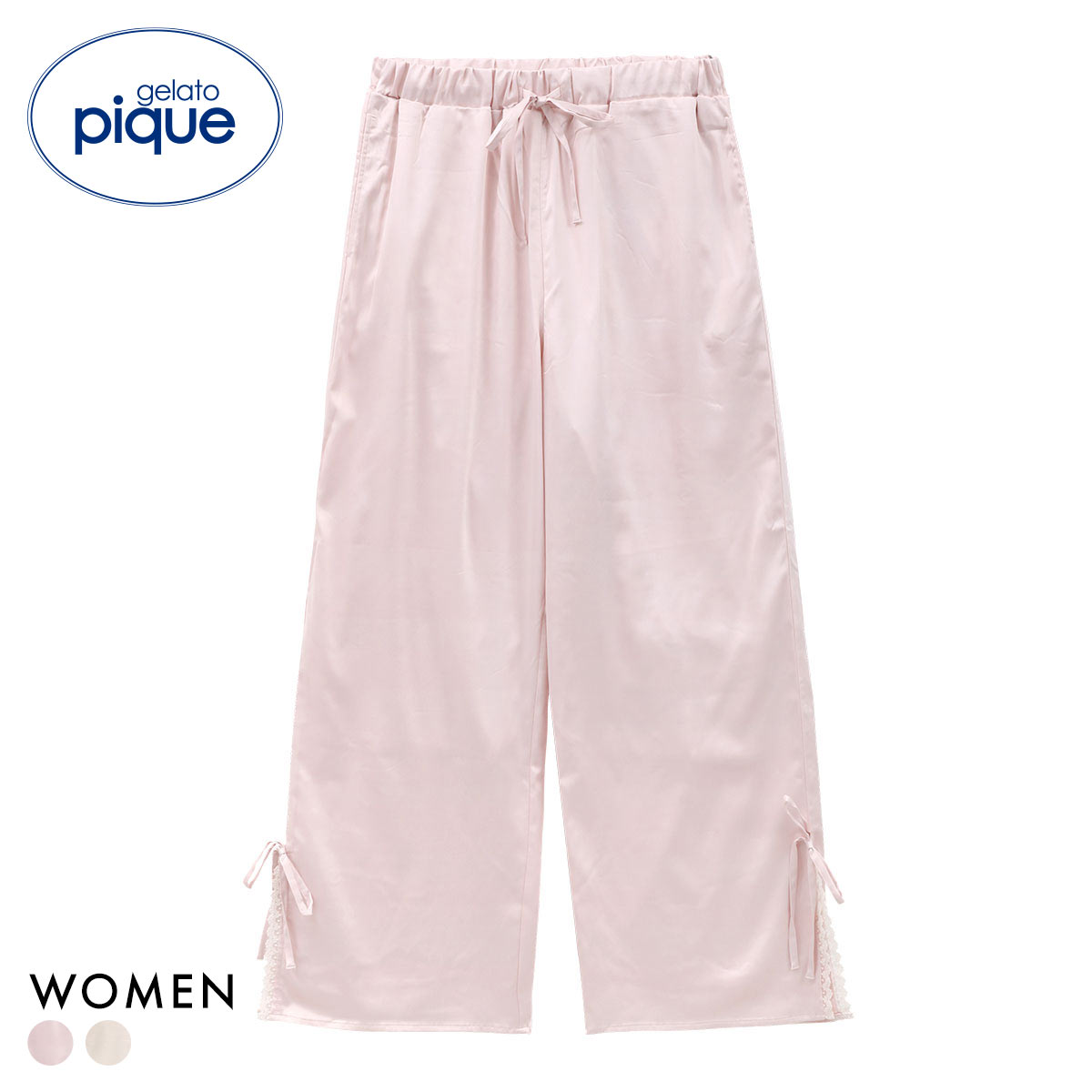 ジェラートピケ レディース レースサテンロングパンツ ジェラピケ パジャマ ルームウェア gelato pique HOLIDAY(PI-ピンク-Free)