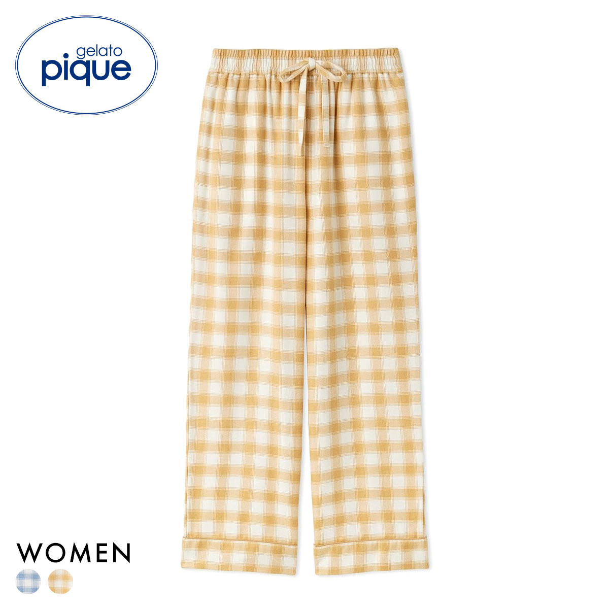 ジェラートピケ レディース プレッピーネルチェックロングパンツ ジェラピケ パジャマ ルームウェア gelato pique(YE-イエロー-Free)