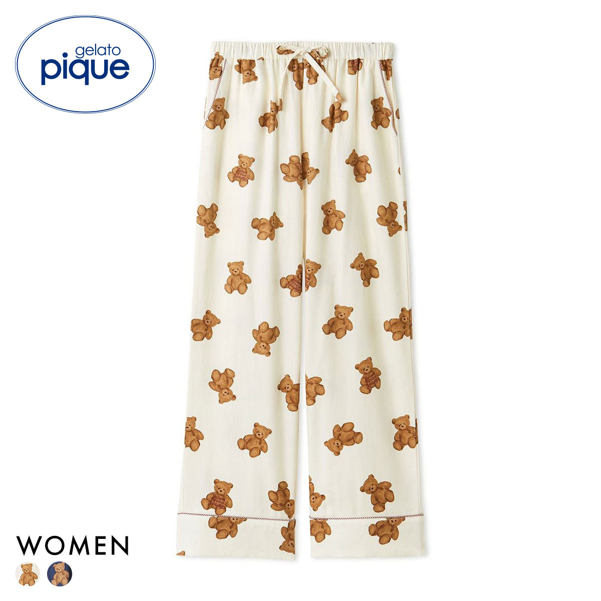 ジェラートピケ レディース HOLIDAY ベア柄ネルロングパンツ ジェラピケ パジャマ ルームウェア gelato pique(IV-アイボリー-Free)