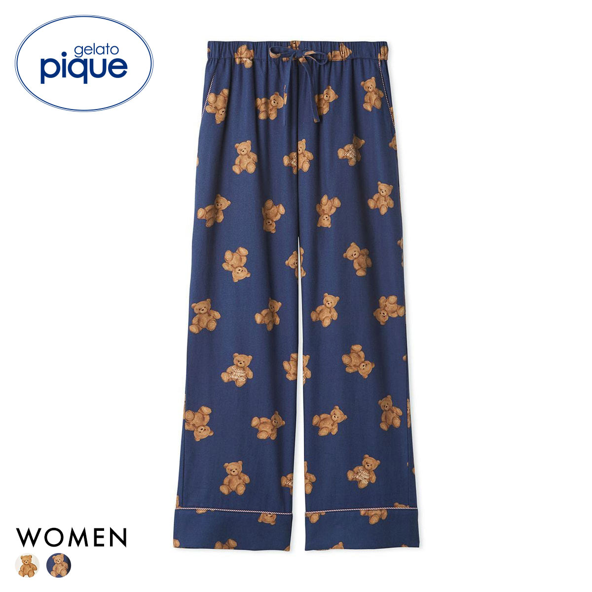 ジェラートピケ レディース HOLIDAY ベア柄ネルロングパンツ ジェラピケ パジャマ ルームウェア gelato pique(NV-ネイビー-Free)