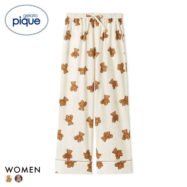 ジェラートピケ レディース HOLIDAY ベア柄ネルロングパンツ ジェラピケ パジャマ ルームウェア gelato pique