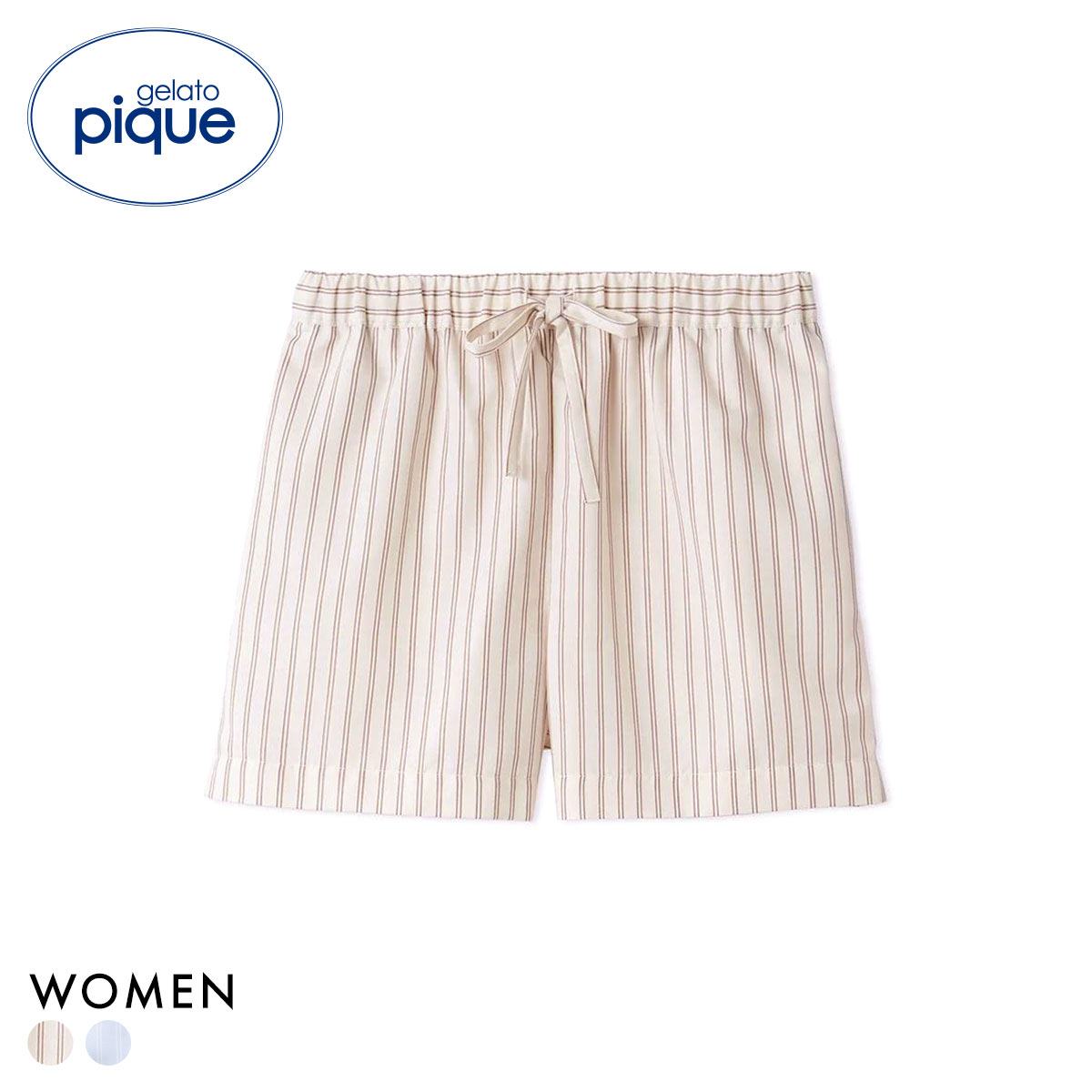 ジェラートピケ レディース ストライプショートパンツ ジェラピケ パジャマ ルームウェア gelato pique(IV-アイボリー-Free)