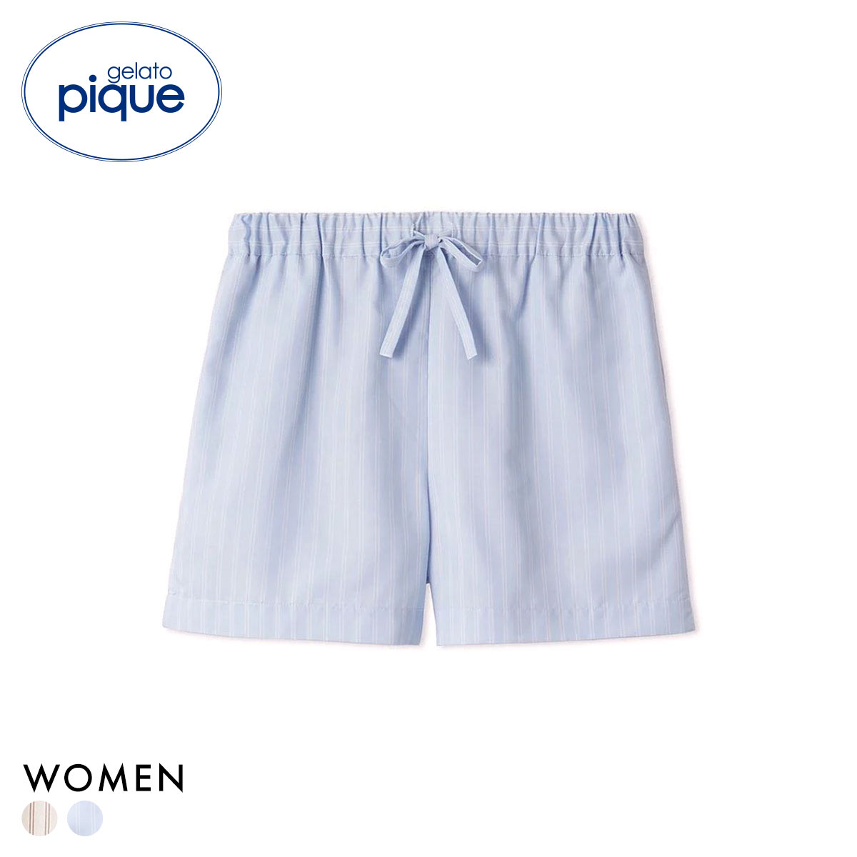 ジェラートピケ レディース ストライプショートパンツ ジェラピケ パジャマ ルームウェア gelato pique(BU-ブルー-Free)