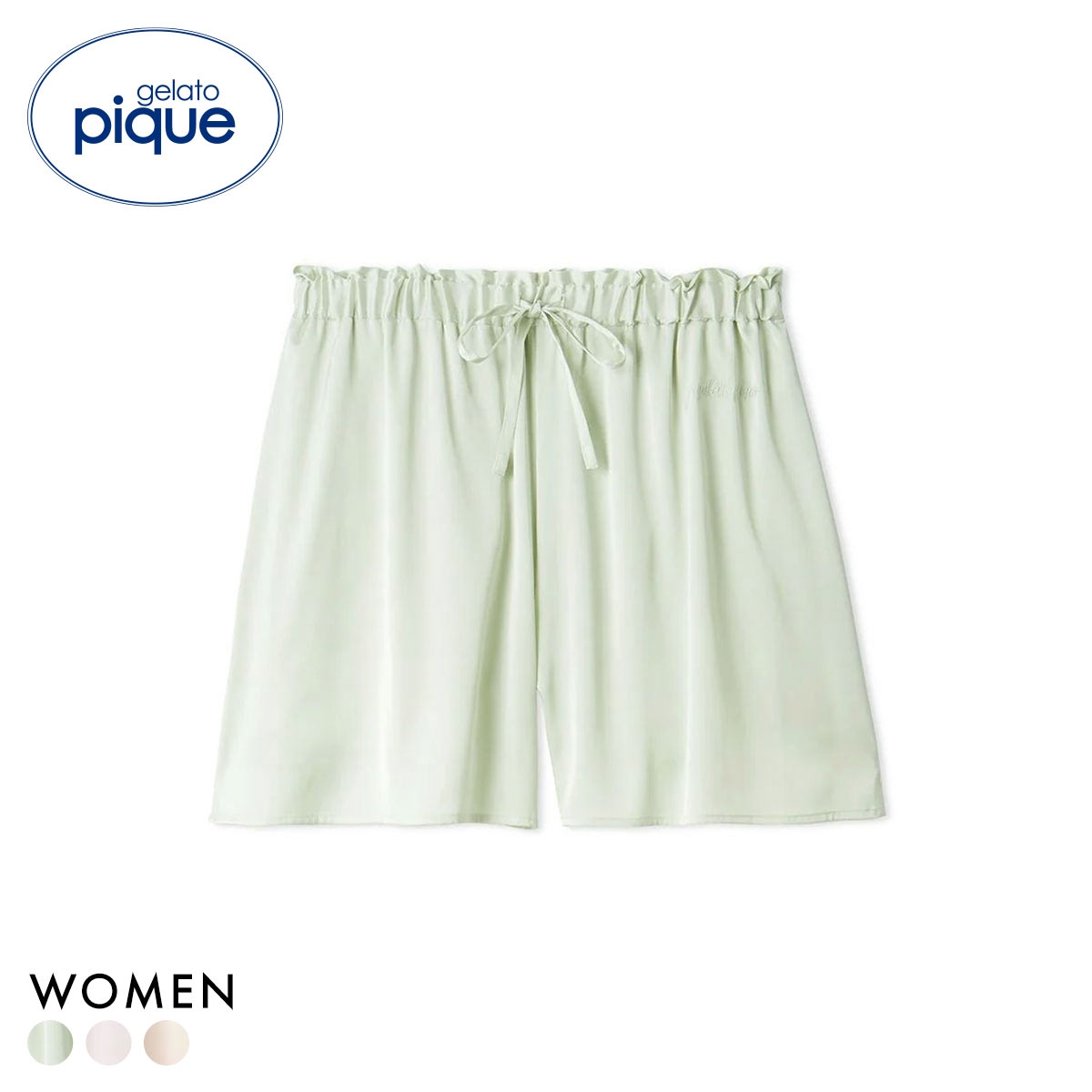 ジェラートピケ レディース サテンショートパンツ ジェラピケ パジャマ ルームウェア gelato pique(GR-グリーン-Free)