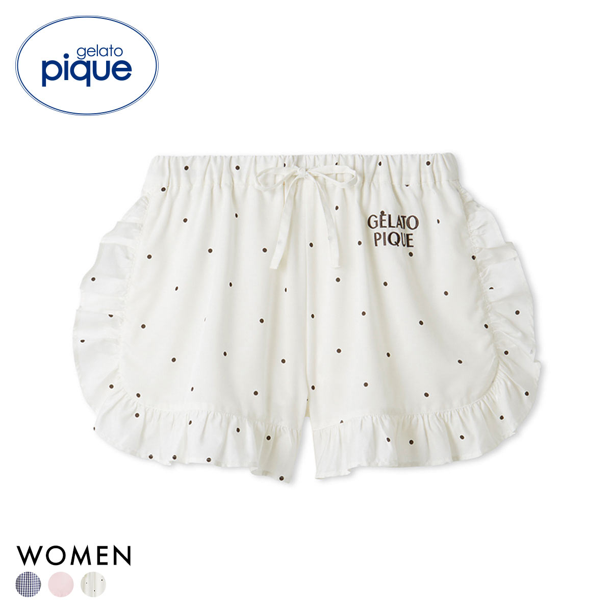 ジェラートピケ レディース WhiteDay 3柄フリルショートパンツ ジェラピケ パジャマ ルームウェア gelato pique ホワイトデー(OW-オフホワイト-Free)