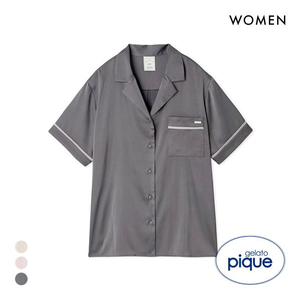 ジェラートピケ レディース 接触冷感サテンラインシャツ ジェラピケ パジャマ ルームウェア gelato pique