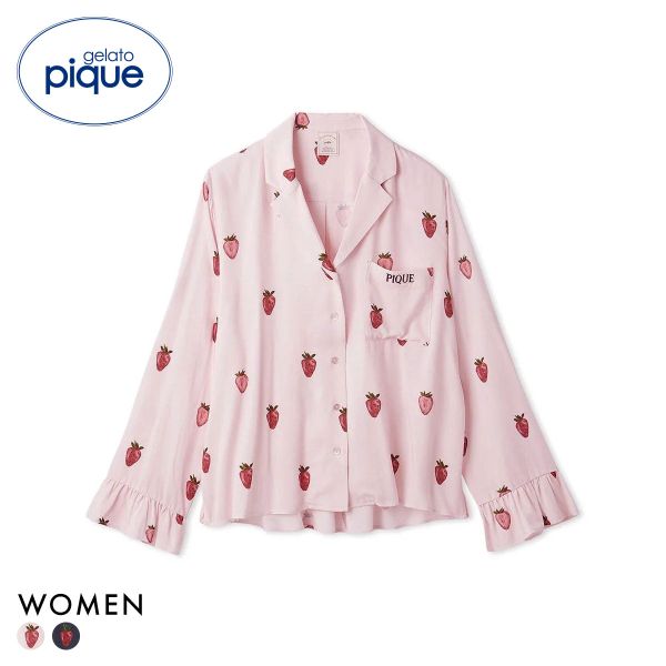 ジェラートピケ レディース ストロベリー柄ツイルシャツ ジェラピケ パジャマ gelato pique