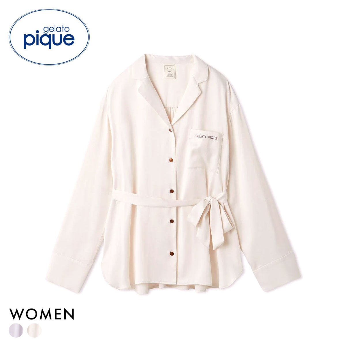 ジェラートピケ レディース 裏起毛サテンシャツ ジェラピケ パジャマ ルームウェア gelato pique(OW-オフホワイト-Free)