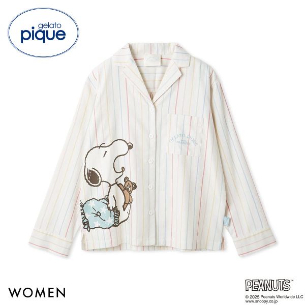 ジェラートピケ レディース PEANUTS レインボーストライプネルシャツ ジェラピケ パジャマ ルームウェア スヌーピー gelato pique