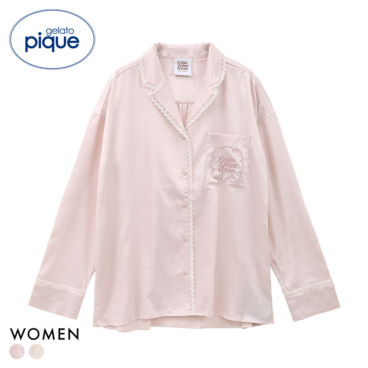 ジェラートピケ レディース レースサテンシャツ ジェラピケ パジャマ ルームウェア gelato pique HOLIDAY(PI-ピンク-Free)