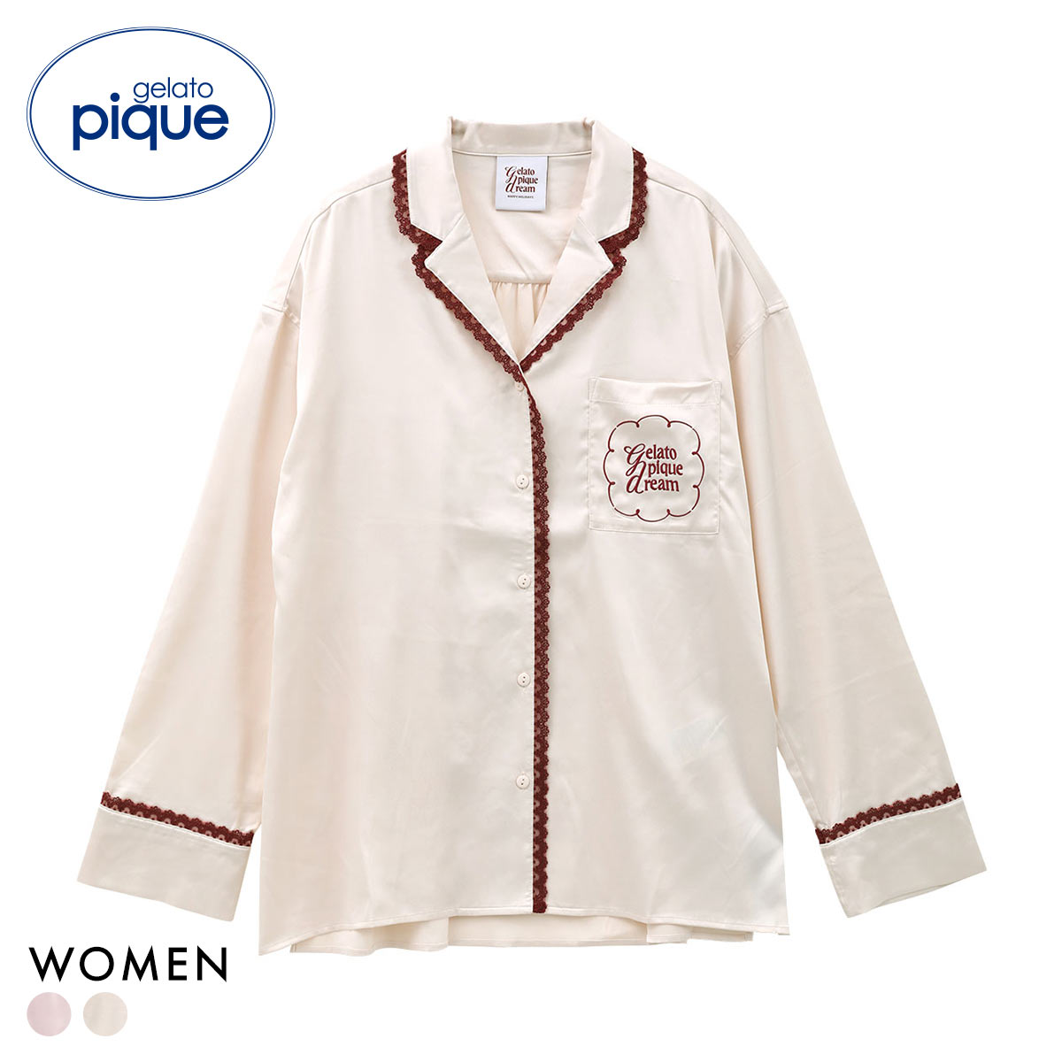 ジェラートピケ レディース レースサテンシャツ ジェラピケ パジャマ ルームウェア gelato pique HOLIDAY(OW-オフホワイト-Free)