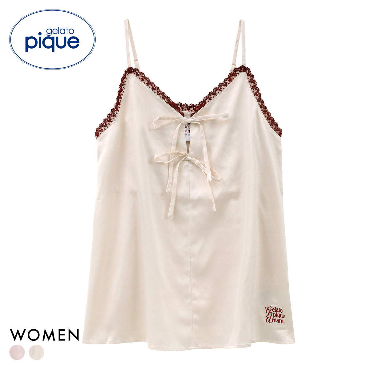 ジェラートピケ レディース レースサテンキャミソール ジェラピケ パジャマ ルームウェア gelato pique HOLIDAY(OW-オフホワイト-Free)