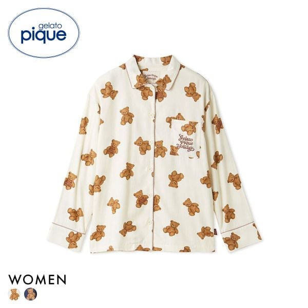ジェラートピケ レディース HOLIDAY ベア柄ネルシャツ ジェラピケ パジャマ ルームウェア gelato pique