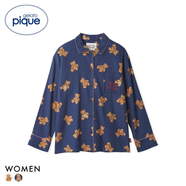 ジェラートピケ レディース HOLIDAY ベア柄ネルシャツ ジェラピケ パジャマ ルームウェア gelato pique