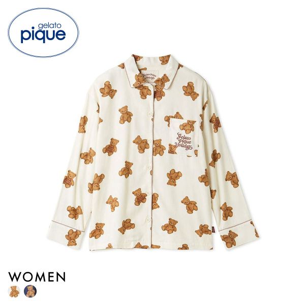 ジェラートピケ レディース HOLIDAY ベア柄ネルシャツ ジェラピケ パジャマ ルームウェア gelato pique