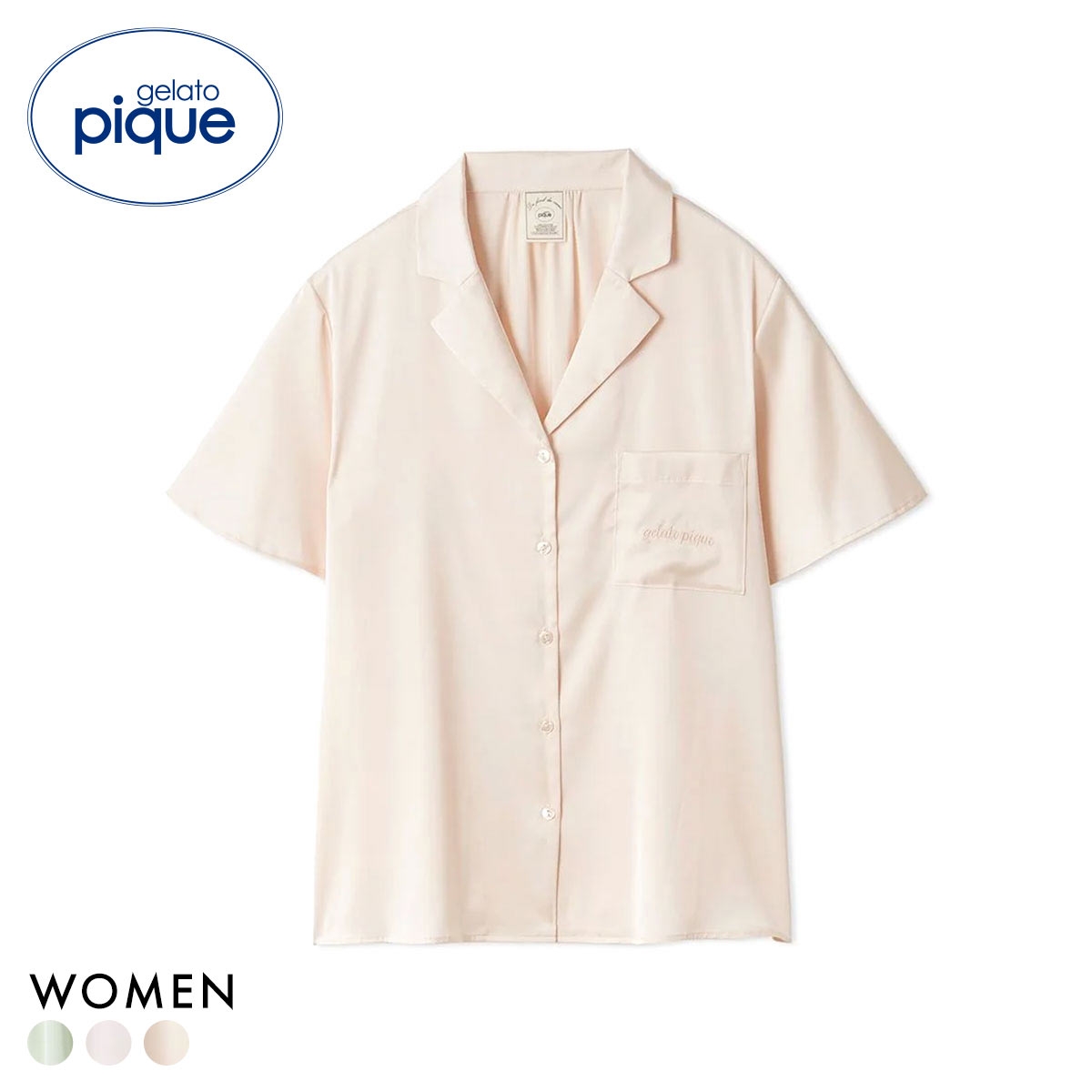 ジェラートピケ レディース サテンシャツ ジェラピケ パジャマ ルームウェア gelato pique(CO-コーラル-Free)