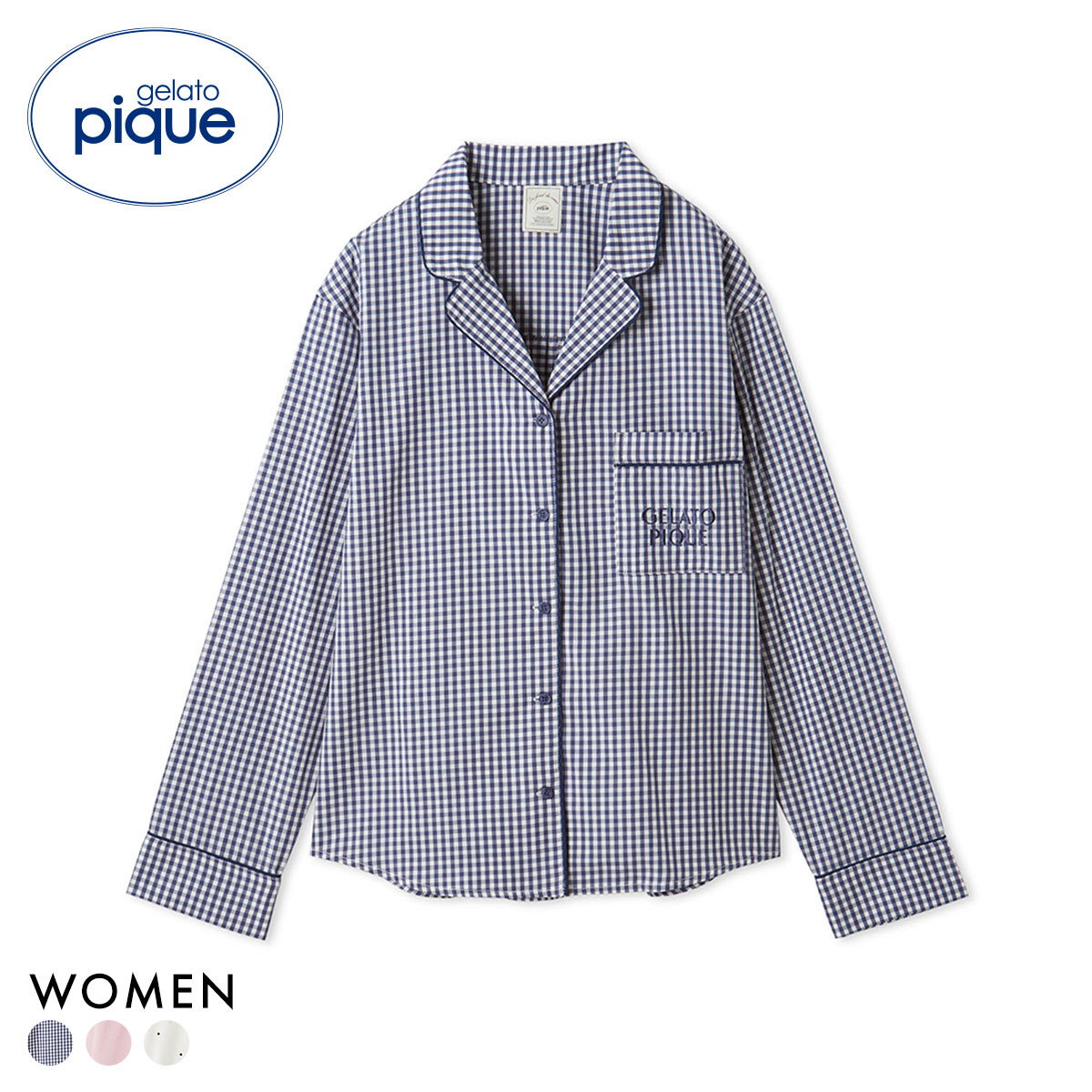 ジェラートピケ レディース WhiteDay 3柄シャツ ジェラピケ パジャマ ルームウェア gelato pique ホワイトデー(NV-ネイビー-Free)