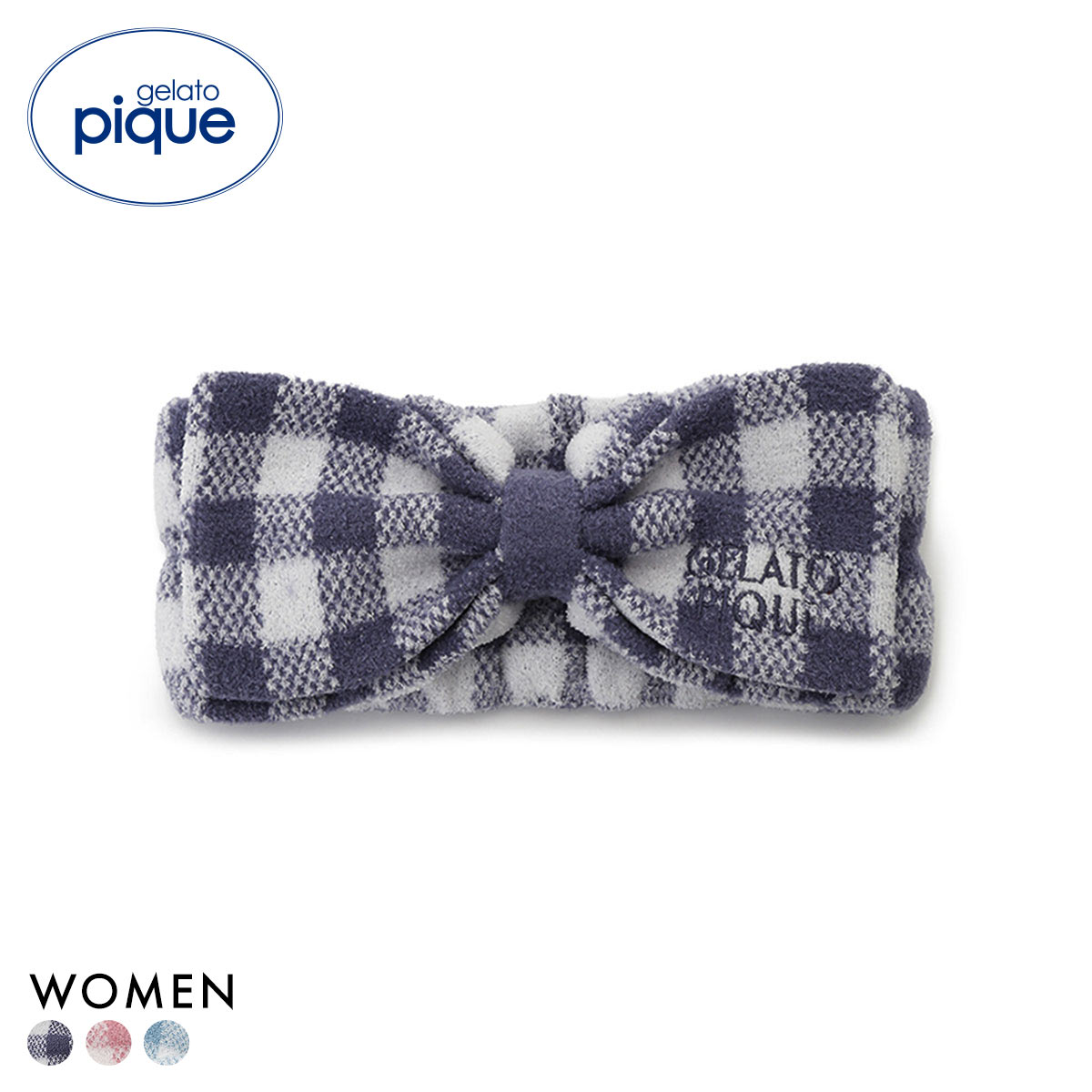 ジェラートピケ レディース WhiteDay チェック柄ヘアバンド ジェラピケ gelato pique ホワイトデー(NV-ネイビー-Free)