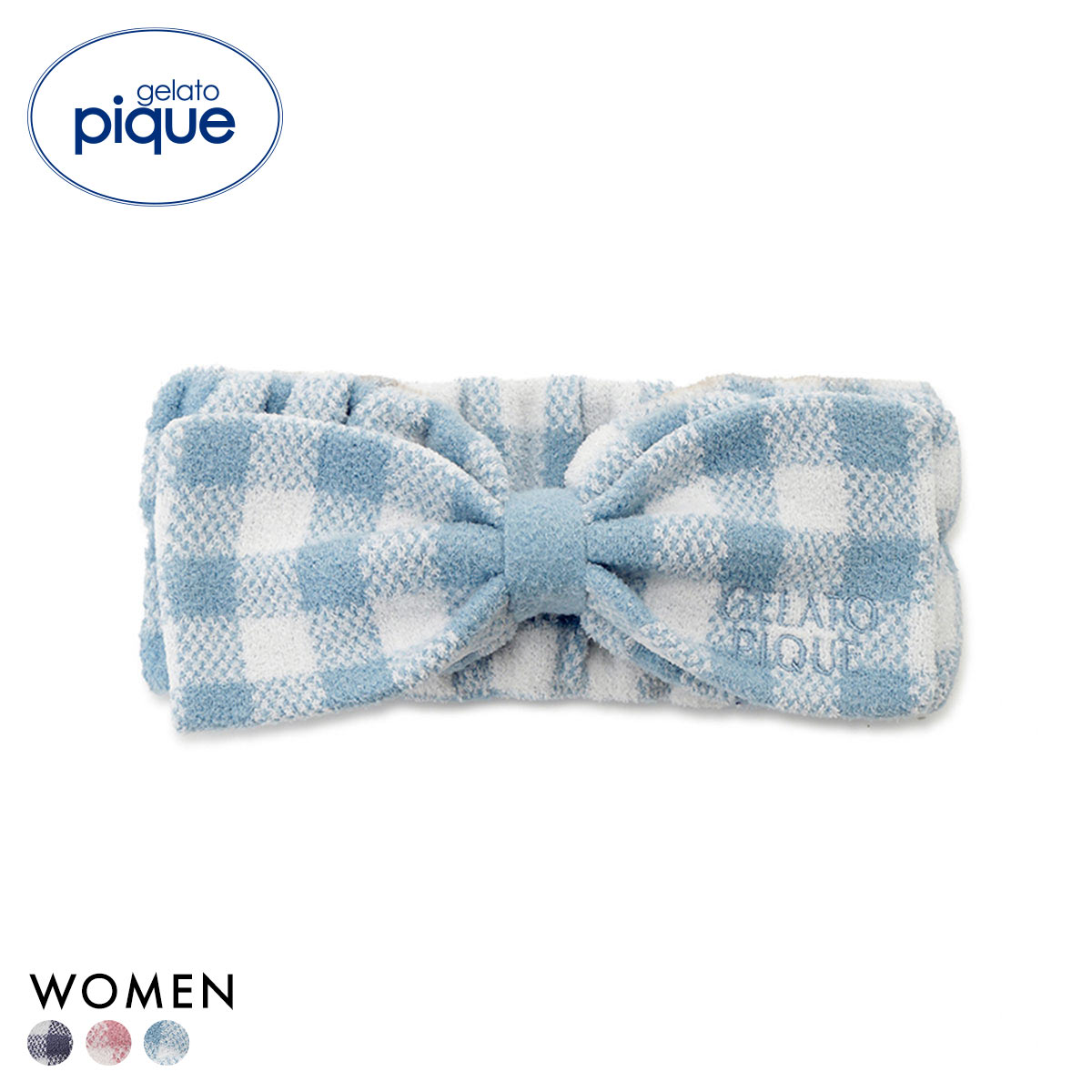 ジェラートピケ レディース WhiteDay チェック柄ヘアバンド ジェラピケ gelato pique ホワイトデー(BU-ブルー-Free)