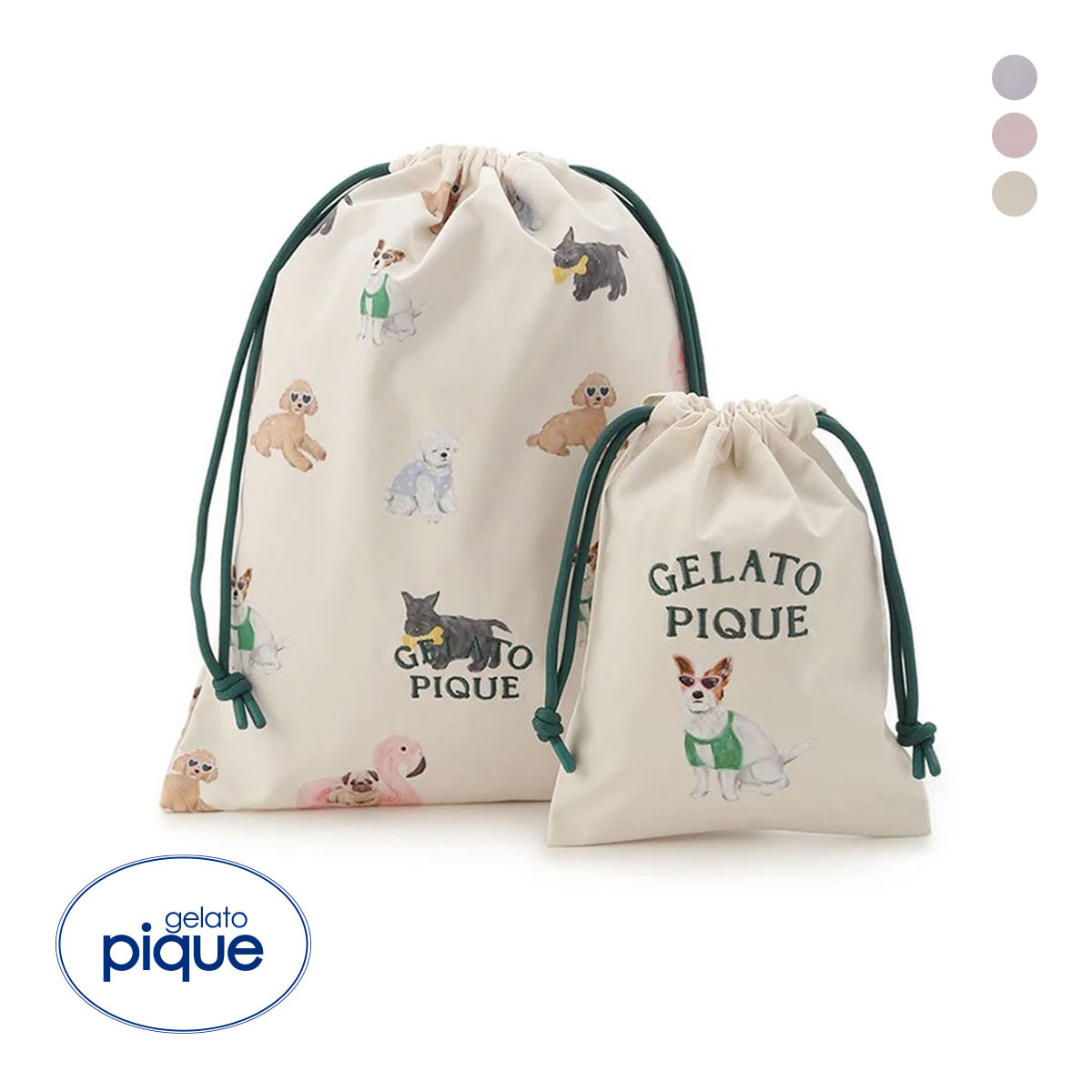 ジェラートピケ SUMMER DOG柄巾着セット ジェラピケ gelato pique(IV-アイボリー-Free)