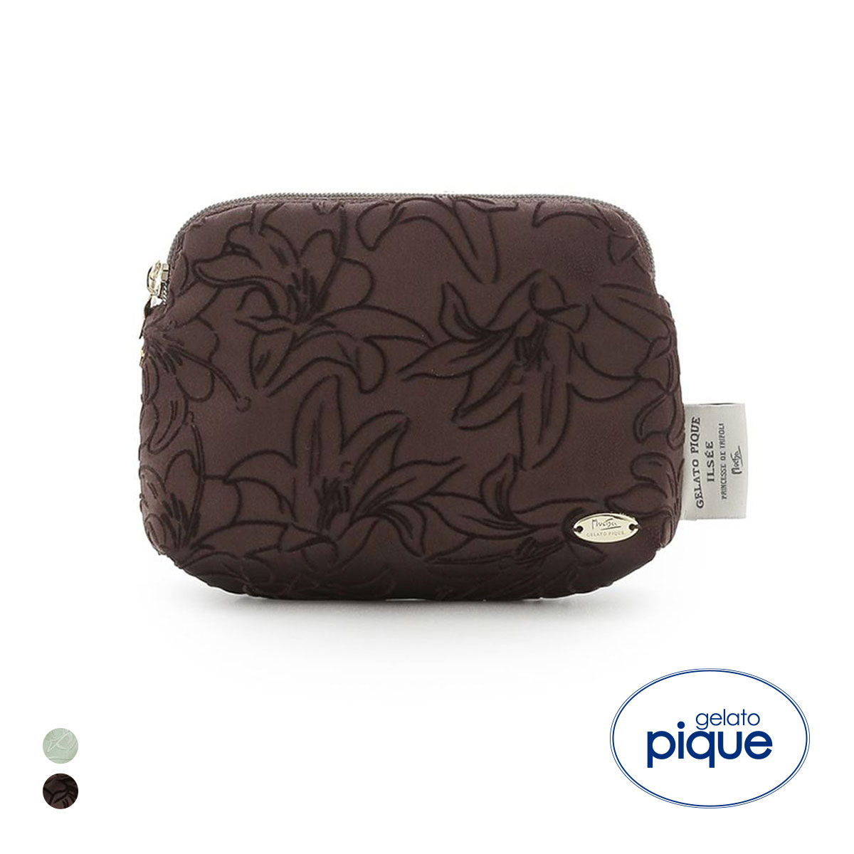 ジェラートピケ MUCHA リリー柄フロッキーティッシュポーチ ジェラピケ ミュシャ gelato pique(BR-ブラウン-Free)
