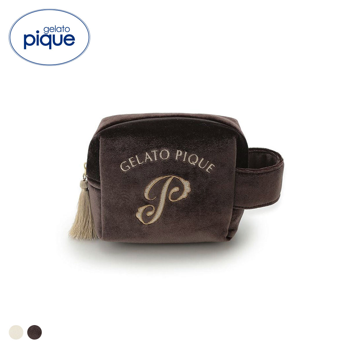 ジェラートピケ エンブレムモチーフベロアポーチ ジェラピケ gelato pique(BR-ブラウン-Free)