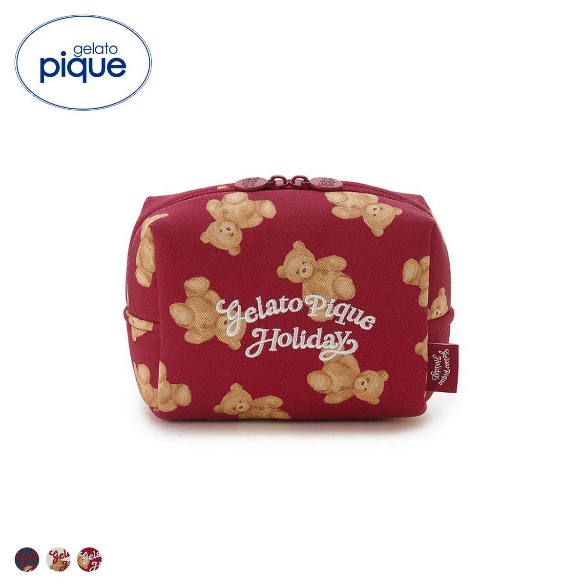 ジェラートピケ HOLIDAY ベア総柄ポーチ ジェラピケ gelato pique(RE-レッド-Free)