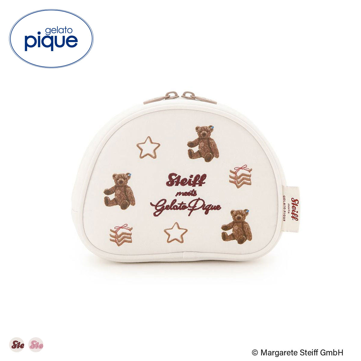 ジェラートピケ シュタイフ 総柄ポーチ ジェラピケ gelato pique シュタイフ Steiff(CR-クリーム-Free)
