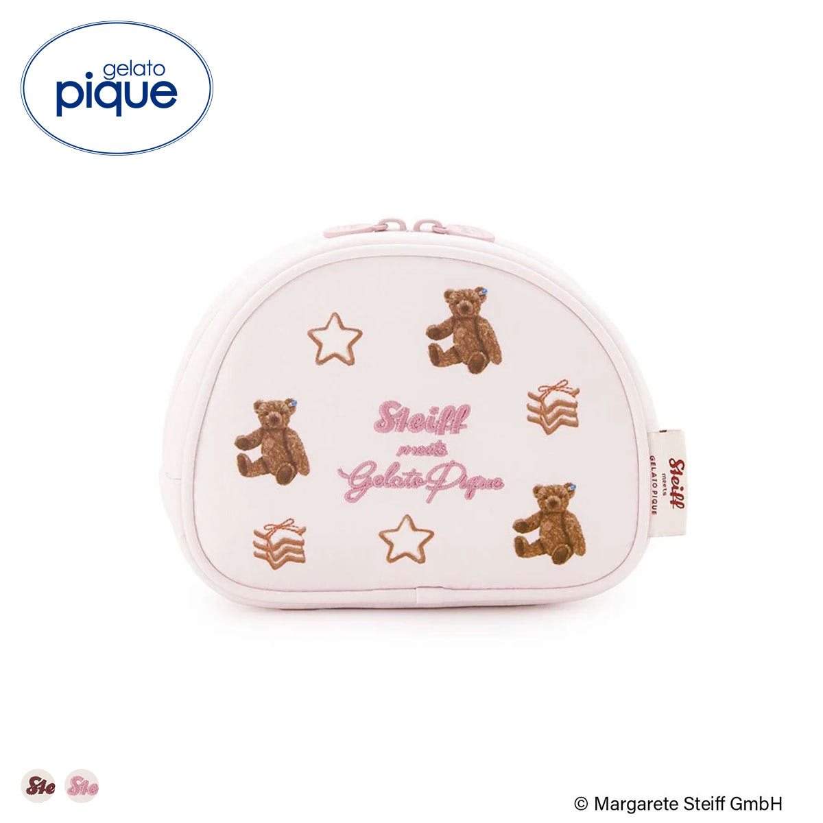 ジェラートピケ シュタイフ 総柄ポーチ ジェラピケ gelato pique シュタイフ Steiff(PI-ピンク-Free)