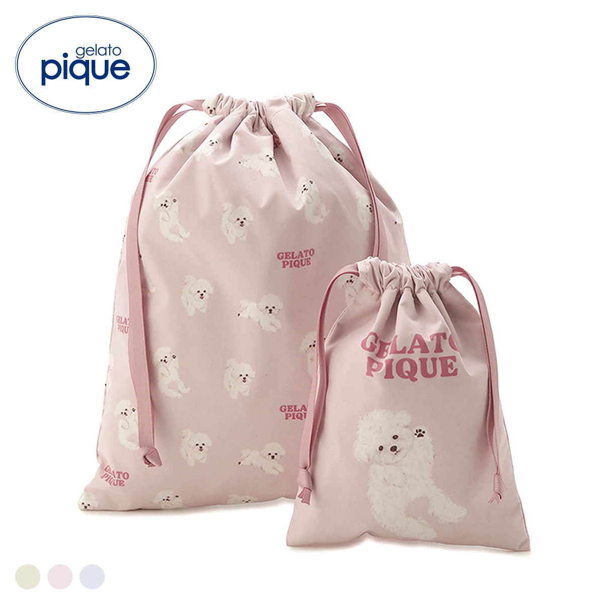 ジェラートピケ ドッグ巾着2点セット ジェラピケ gelato pique(LPI-薄ピンク-Free)