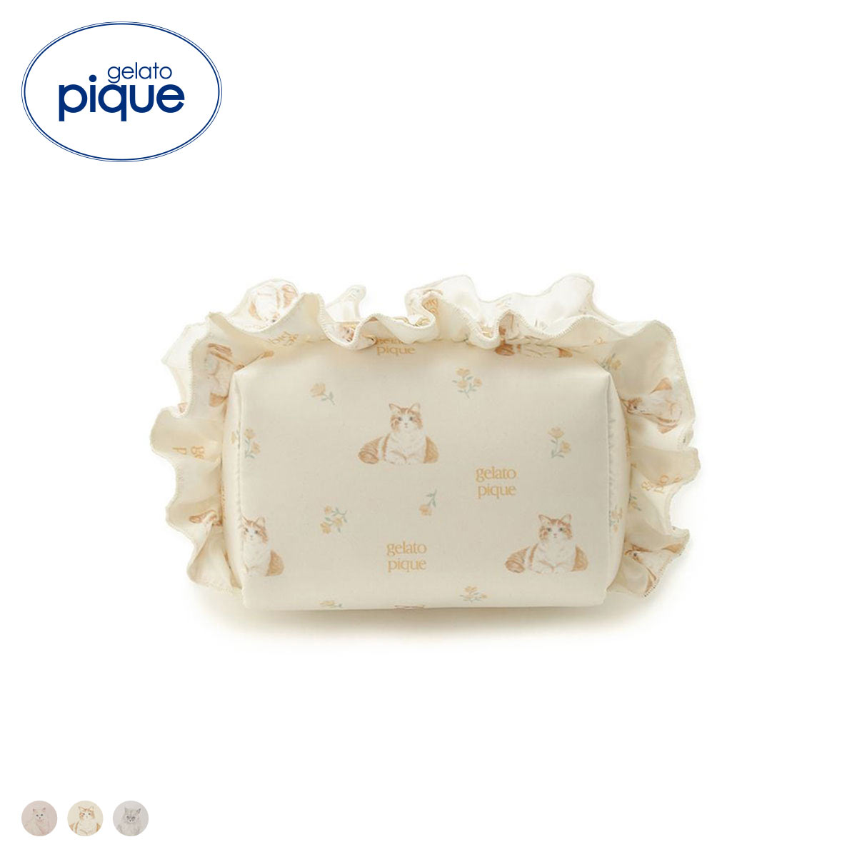 ジェラートピケ レディース フラワーキャット柄ポーチ ジェラピケ gelato pique 猫の日(YE-イエロー-Free)