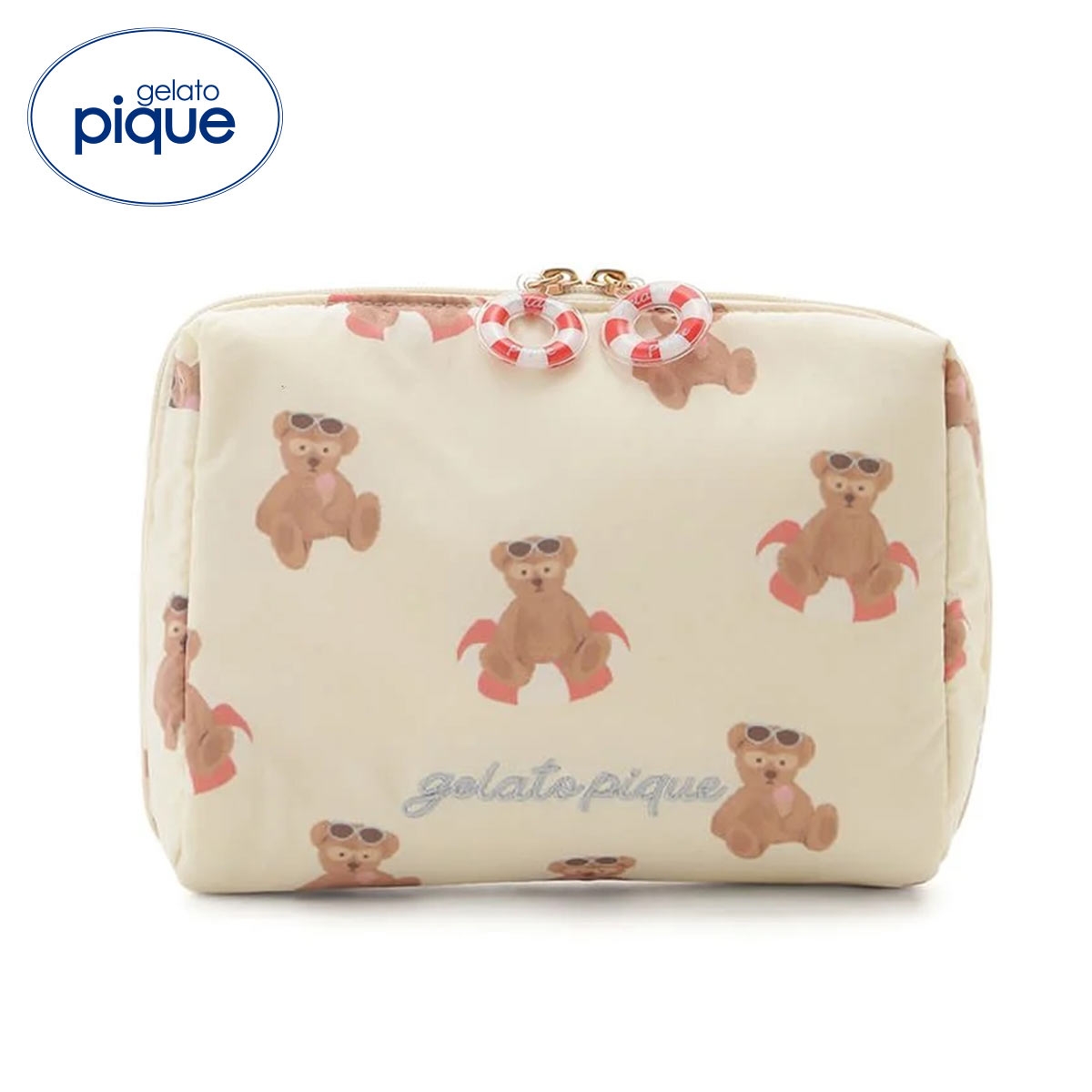 ジェラートピケ サマーベア総柄ポーチ ジェラピケ gelato pique(IV-アイボリー-Free)