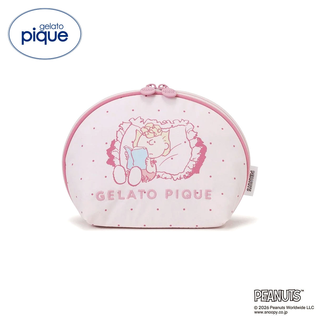 ジェラートピケ PEANUTS 半月型ポーチ ジェラピケ スヌーピー SNOOPY gelato pique(PI-ピンク-Free)