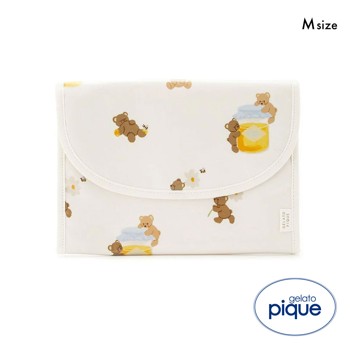 ジェラートピケ はちみつベア柄母子手帳ケースM ジャバラM ジェラピケ gelato pique(OW-オフホワイト-M)