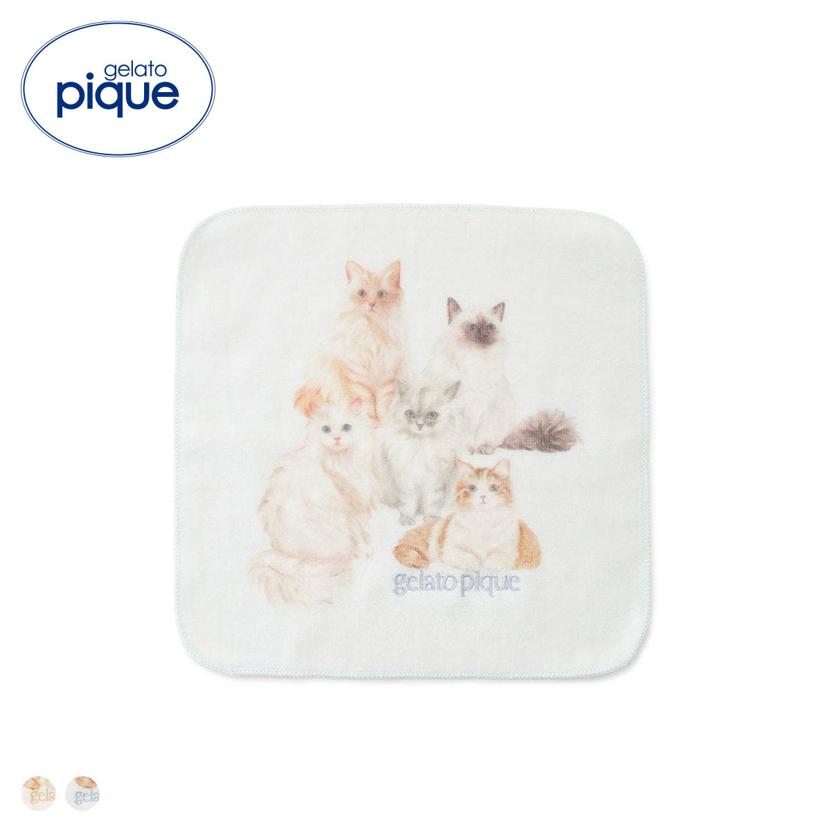 ジェラートピケ キャットワンポイントハンドタオル ジェラピケ gelato pique 猫の日(BU-ブルー-Free)
