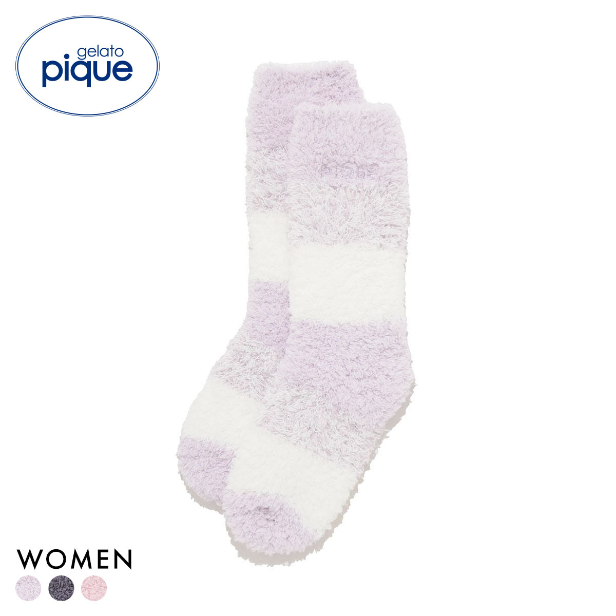 ジェラートピケ ジェラート3ボーダーソックス ジェラピケ gelato pique パジャマ ルームウェア(LV-ラベンダー-Free)