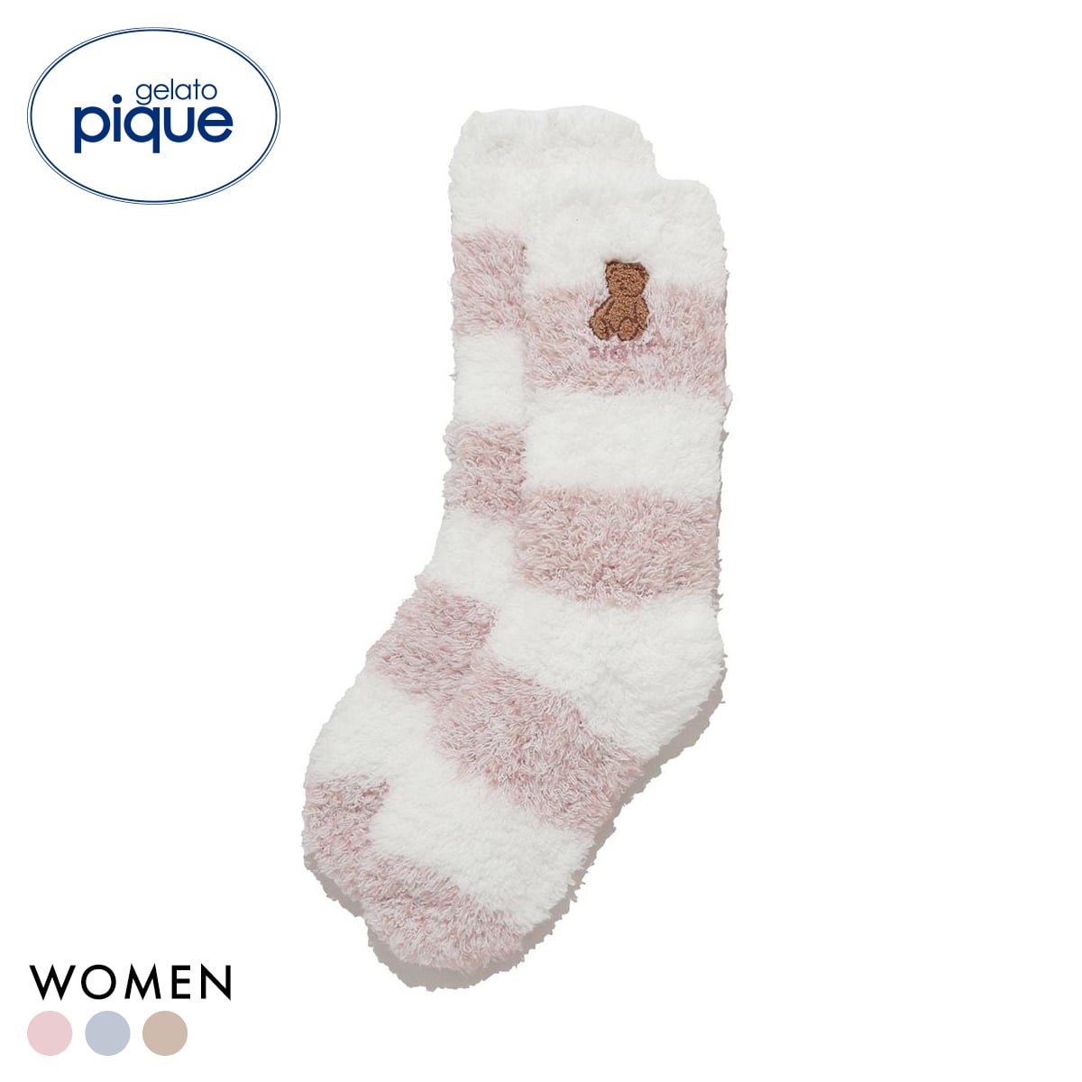 ジェラートピケ レディース ベアさがらメランジ２ボーダーソックス ジェラピケ パジャマ ルームウェア gelato pique(PI-ピンク-Free)
