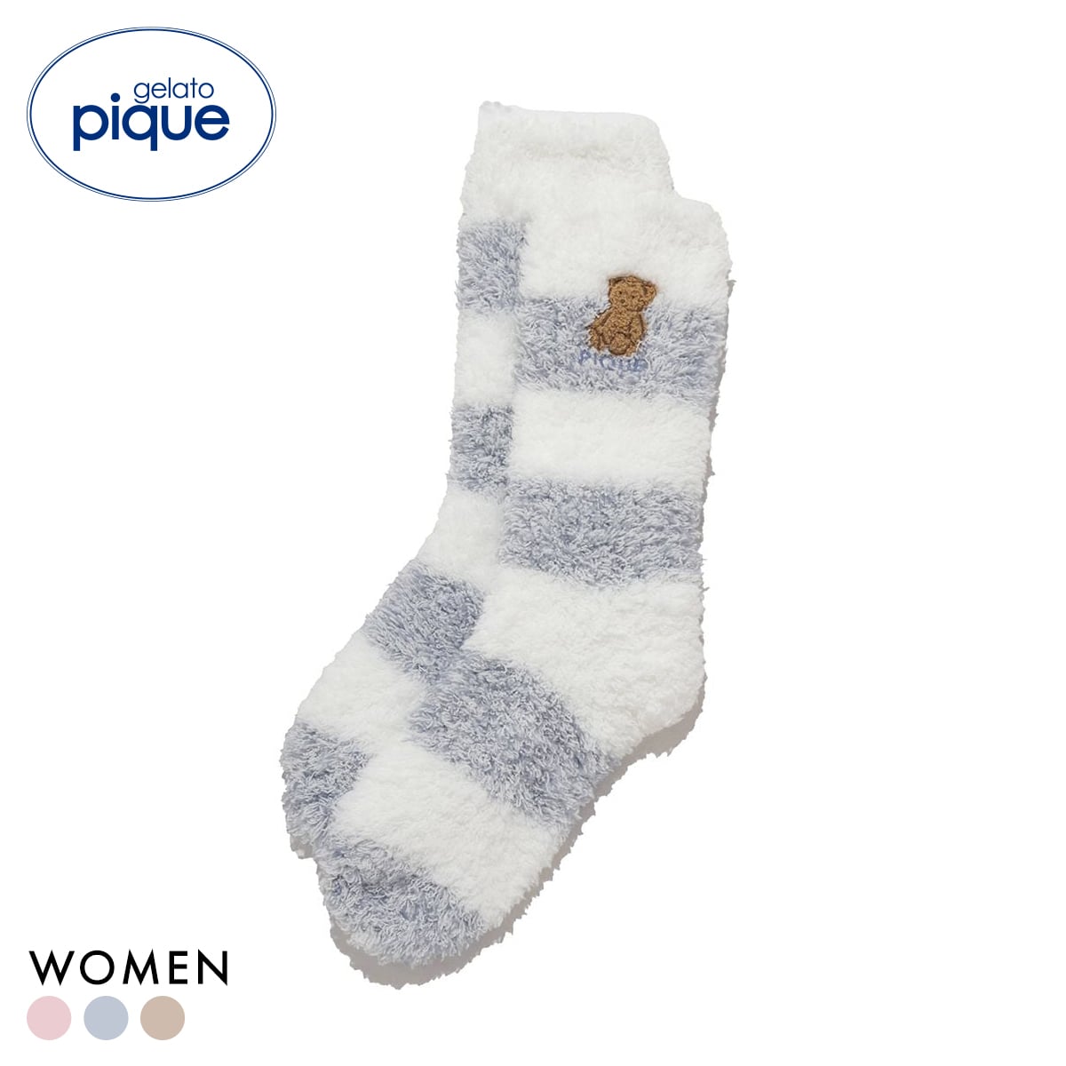 ジェラートピケ レディース ベアさがらメランジ２ボーダーソックス ジェラピケ パジャマ ルームウェア gelato pique(BU-ブルー-Free)