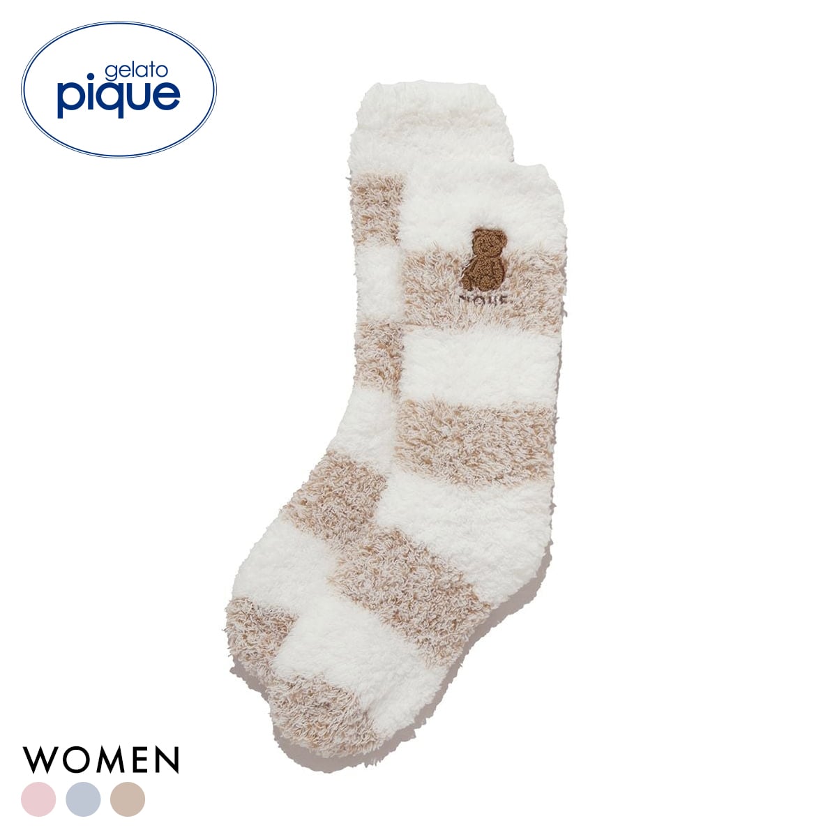 ジェラートピケ レディース ベアさがらメランジ２ボーダーソックス ジェラピケ パジャマ ルームウェア gelato pique(BE-ベージュ-Free)