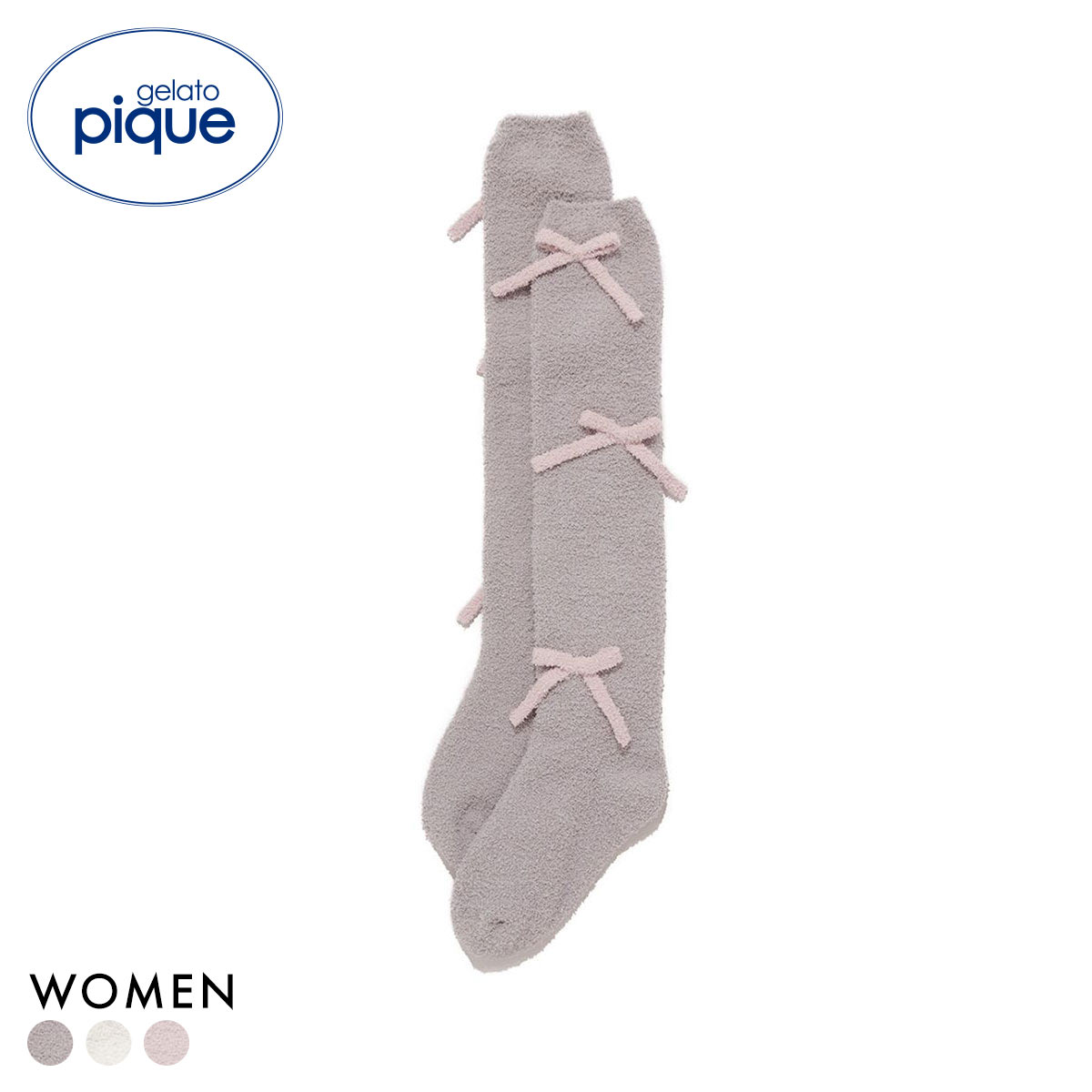 ジェラートピケ レディース プードルリボンソックス ジェラピケ パジャマ ルームウェア gelato pique(GY-グレー-Free)