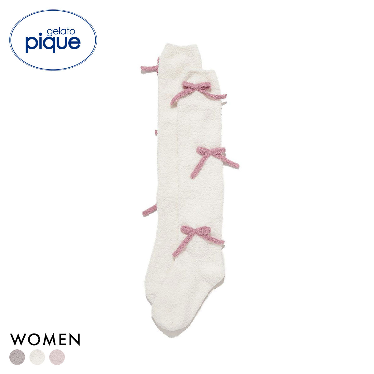 ジェラートピケ レディース プードルリボンソックス ジェラピケ パジャマ ルームウェア gelato pique(OW-オフホワイト-Free)