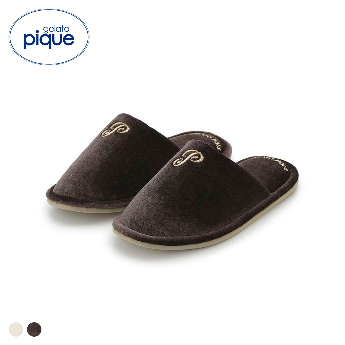 ジェラートピケ エンブレムモチーフベロアルームシューズ ジェラピケ gelato pique(BR-ブラウン-Free)