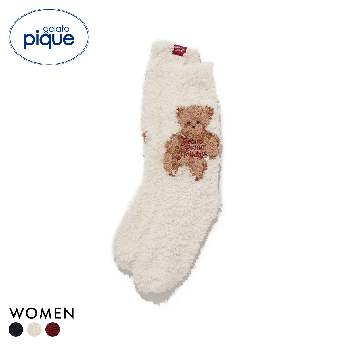 ジェラートピケ レディース HOLIDAY ジェラートスノーベアジャガードソックス ジェラピケ パジャマ ルームウェア gelato pique(IV-アイボリー-Free)