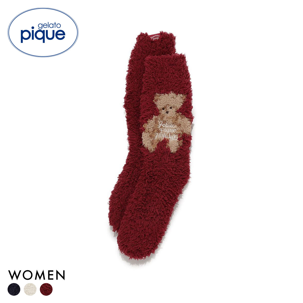 ジェラートピケ レディース HOLIDAY ジェラートスノーベアジャガードソックス ジェラピケ パジャマ ルームウェア gelato pique(RE-レッド-Free)