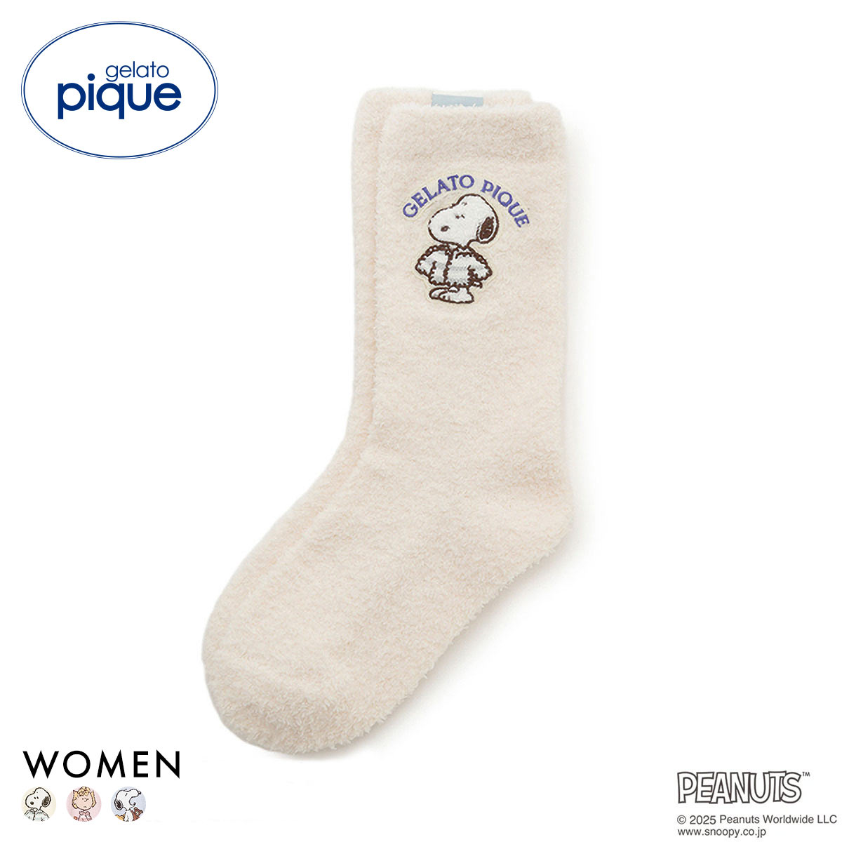 ジェラートピケ レディース PEANUTS オリジナルアートソックス ジェラピケ パジャマ ルームウェア スヌーピー gelato pique(OW-オフホワイト-Free)
