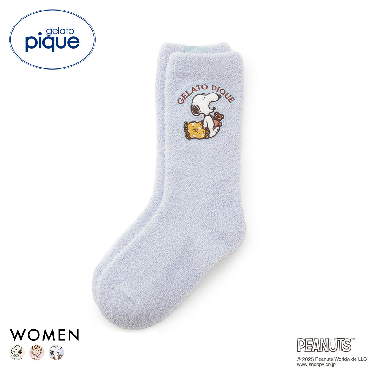 ジェラートピケ レディース PEANUTS オリジナルアートソックス ジェラピケ パジャマ ルームウェア スヌーピー gelato pique(BU-ブルー-Free)