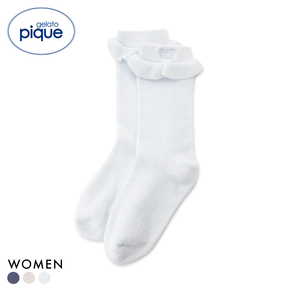 ジェラートピケ レディース WhiteDay フリルロゴソックス ジェラピケ gelato pique ホワイトデー(BU-ブルー-Free)