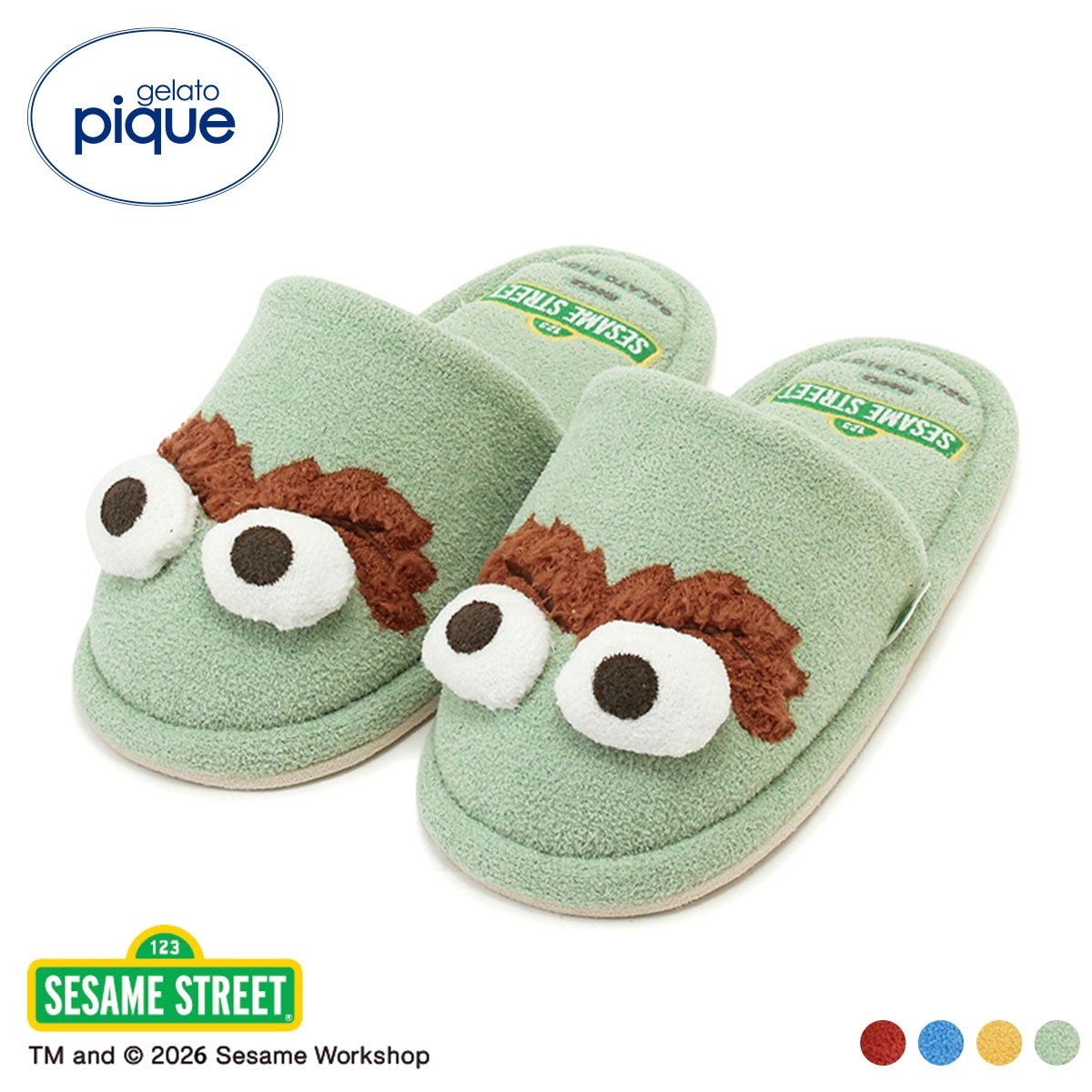 ジェラートピケ レディース SESAME STREET ルームシューズ ジェラピケ セサミストリート gelato pique(GR-グリーン-Free)