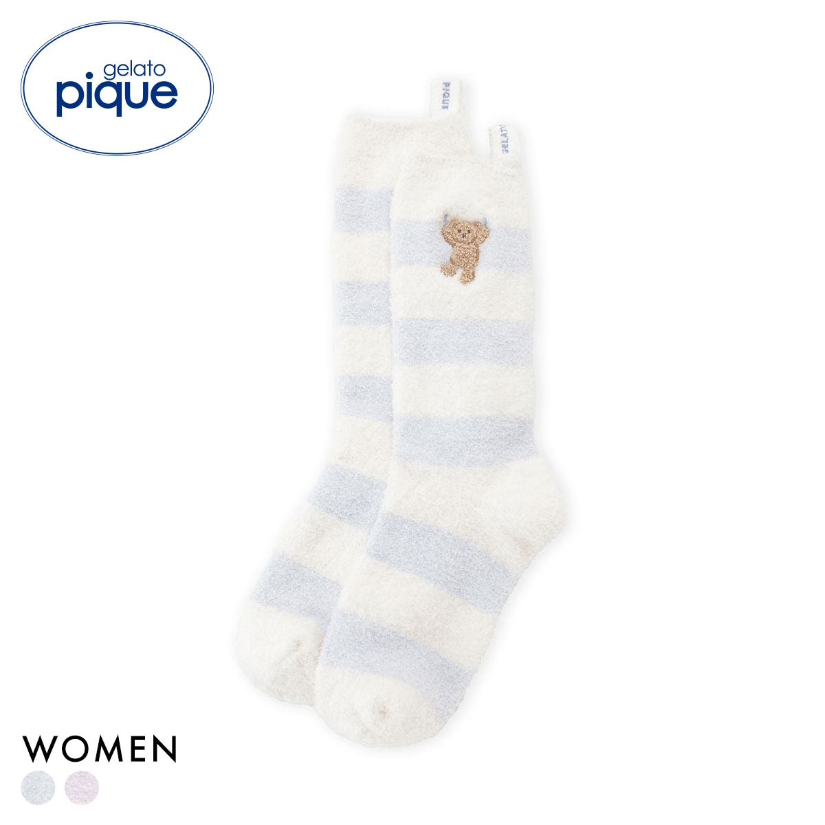 ジェラートピケ レディース エアリーモコベアボーダーソックス ジェラピケ gelato pique(BU-ブルー-Free)
