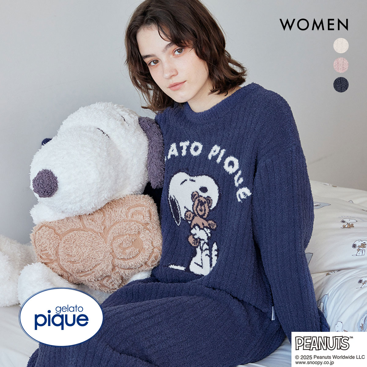 ジェラートピケ レディース ピーナッツ SNOOPY×BEAR ジャガードワンピース ジェラピケ パジャマ ルームウェア PEANUTS gelato pique(NV-ネイビー-Free)